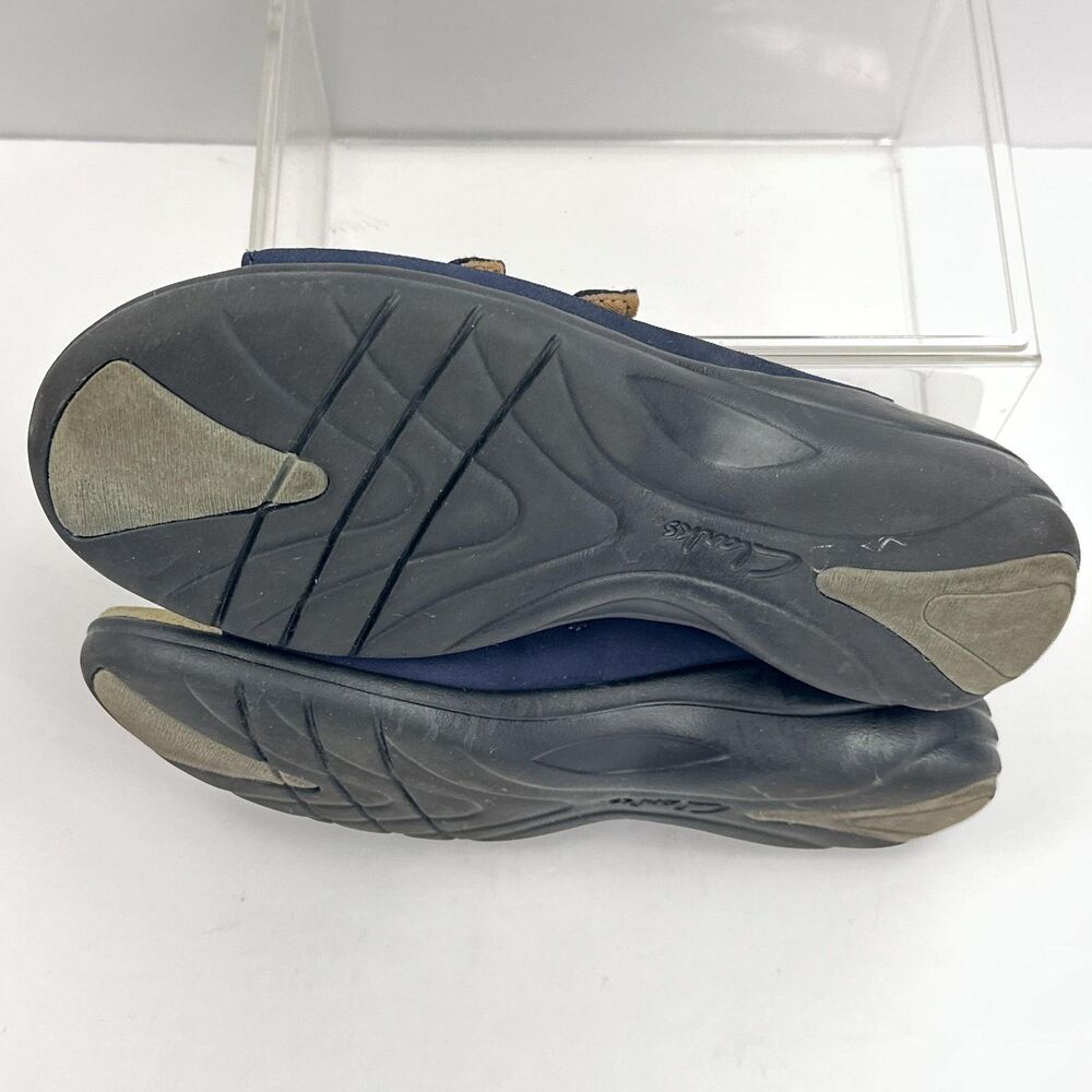 Clarks Sandals Womens 6.5 Navy Blue Nubuck Triple Buckle Sligback Wedge Saylie - Picture 5 of 10